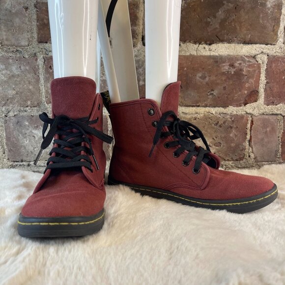 Dr Martens Women Shoreditch Combat Boots High Top Burgundy Fabric Lace Up US 7 - Picture 2 of 8